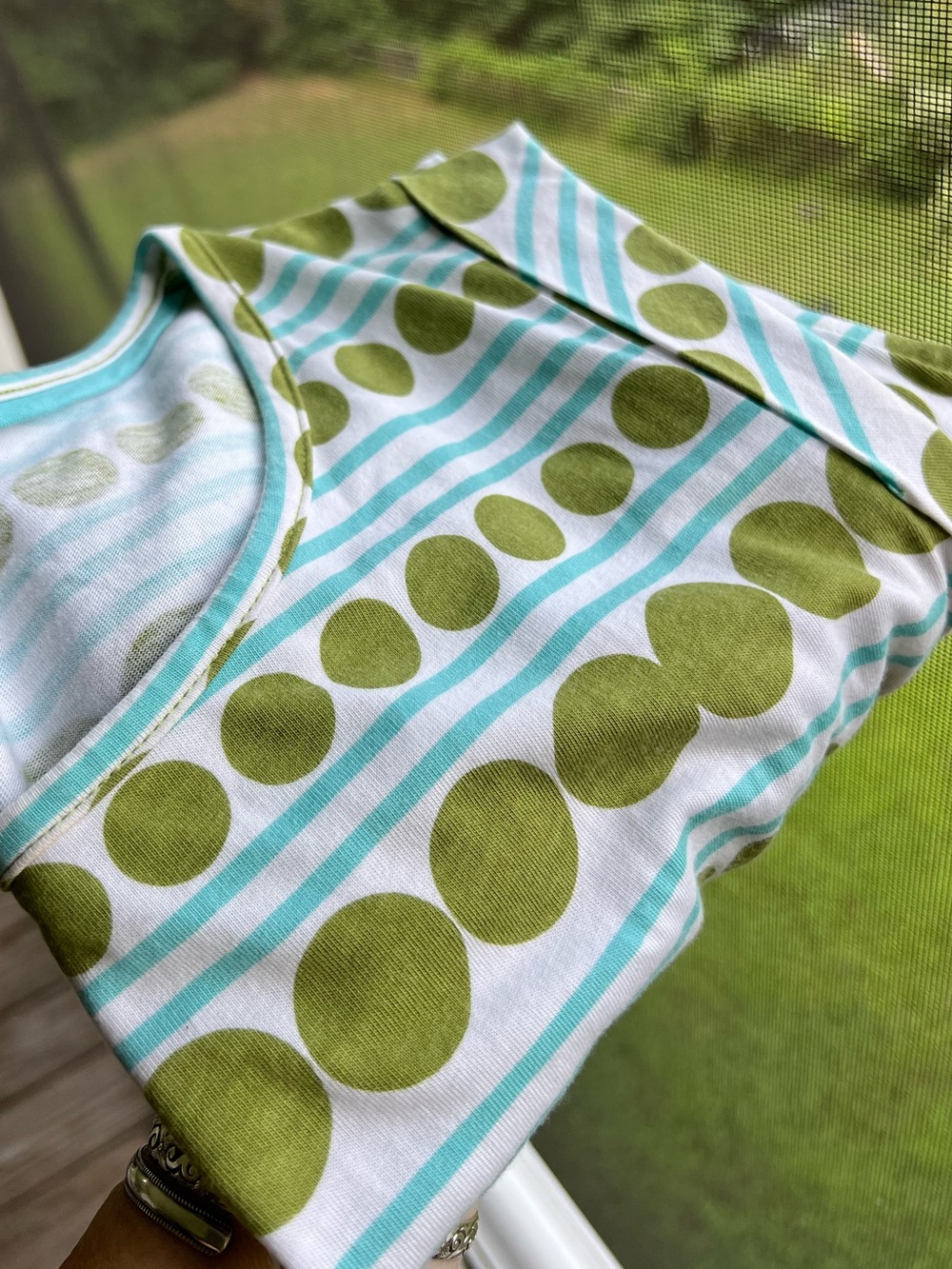 Boden Blackberry Day Dress Striped Polka Dot Shift Pockets Green Blue 10R - Picture 14 of 15